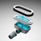 Piletta con flusso di scarico 50 litri/minuto con copripiletta in acciaio inox cromato di serie.